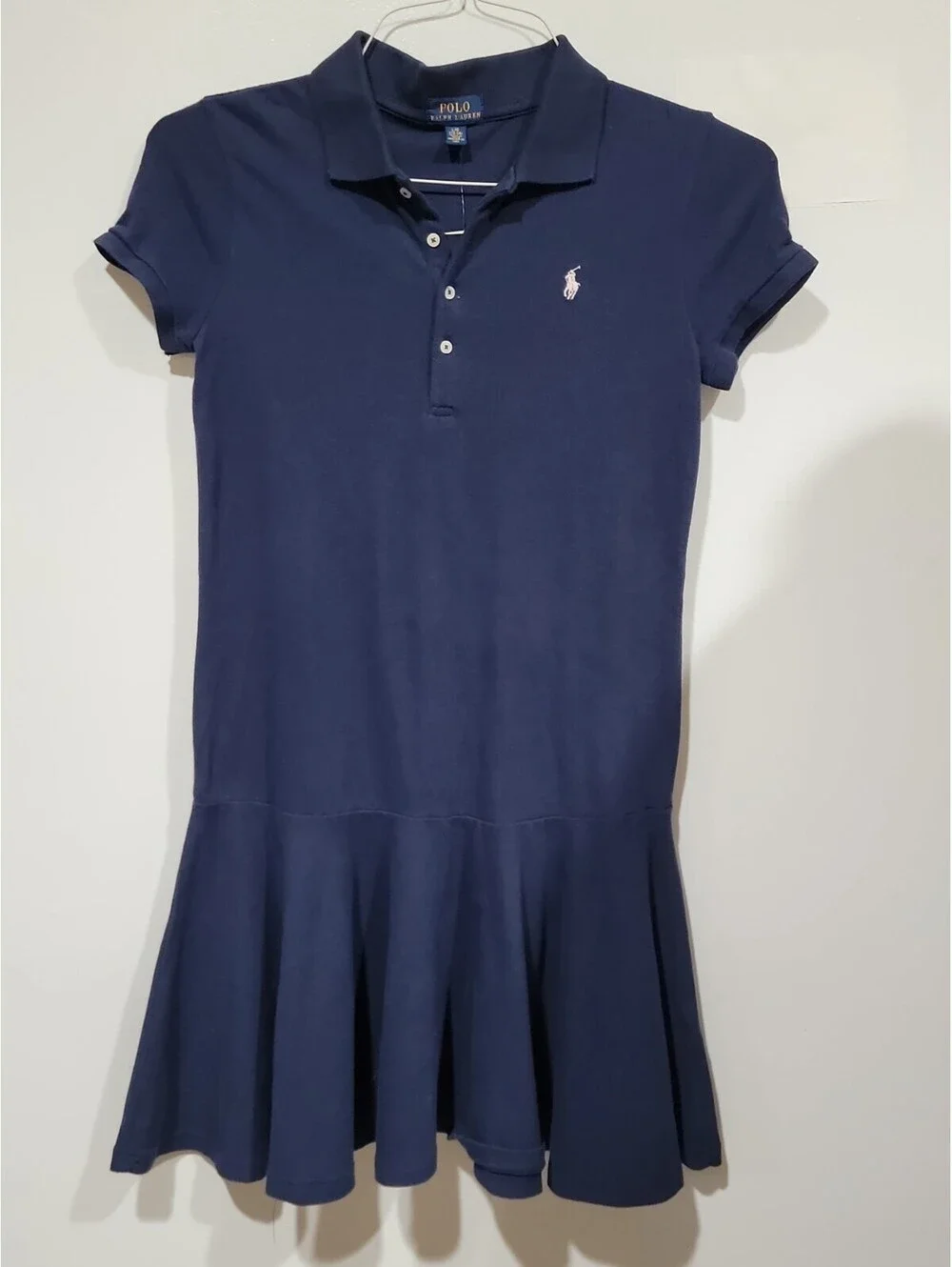 POLO Ralph Lauren Navy Blue Pique Pleated Dress L/12-14 Girls Youth NWT #C